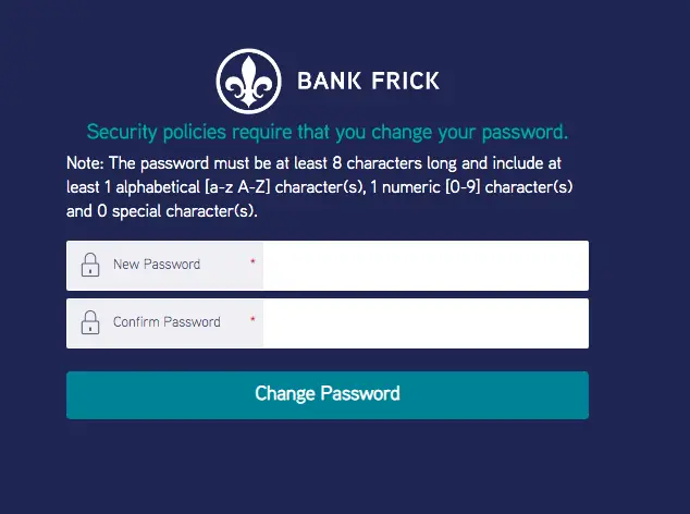 bank frick change password