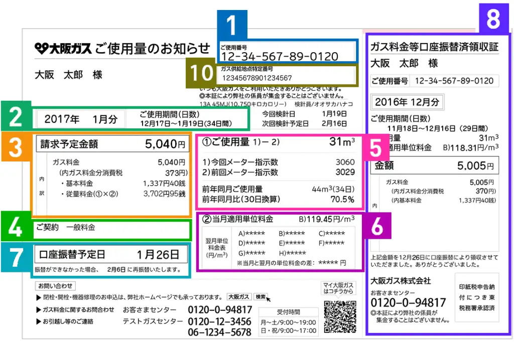 ガス料金の請求書